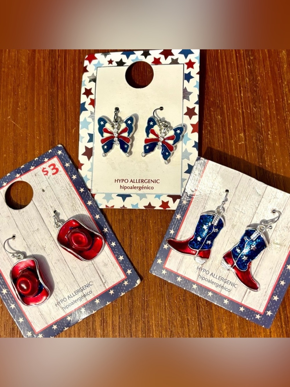 🇺🇸 Three 🆕 pairs red, white & blue earrings for pierced ears Perfectly patriotic